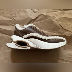 Michael Kors Women's Toni Trainer Fur Sneakers. Size 8. Husk